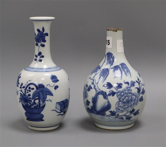 Two Chinese blue and white vases, one with neck cut down tallest 22cm